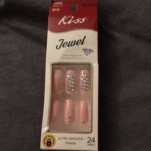 Pastel pink Rhinestone bling nails